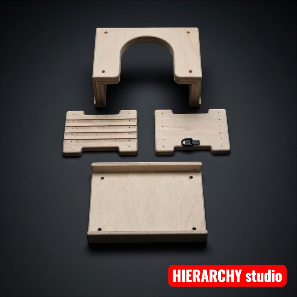 Facesitting stool detail of adjustable height slots, wooden queening furniture, bdsm stool with D-rings, femdom furniture