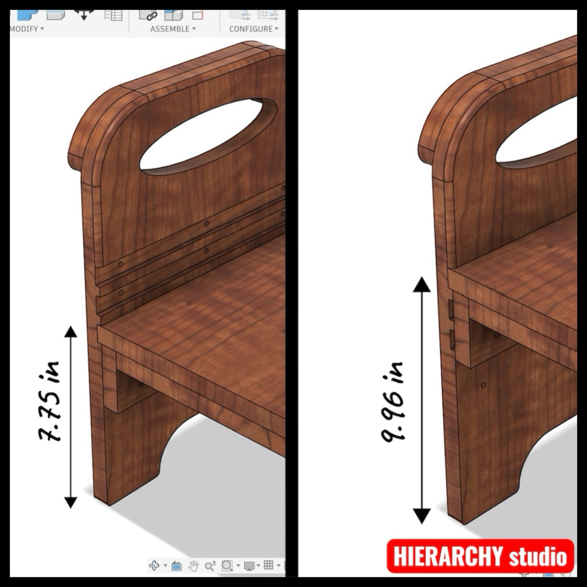 Facesitting chair detail with metal D-ring attachment point, wooden queening stool, bondage furniture, femdom bdsm furniture USA