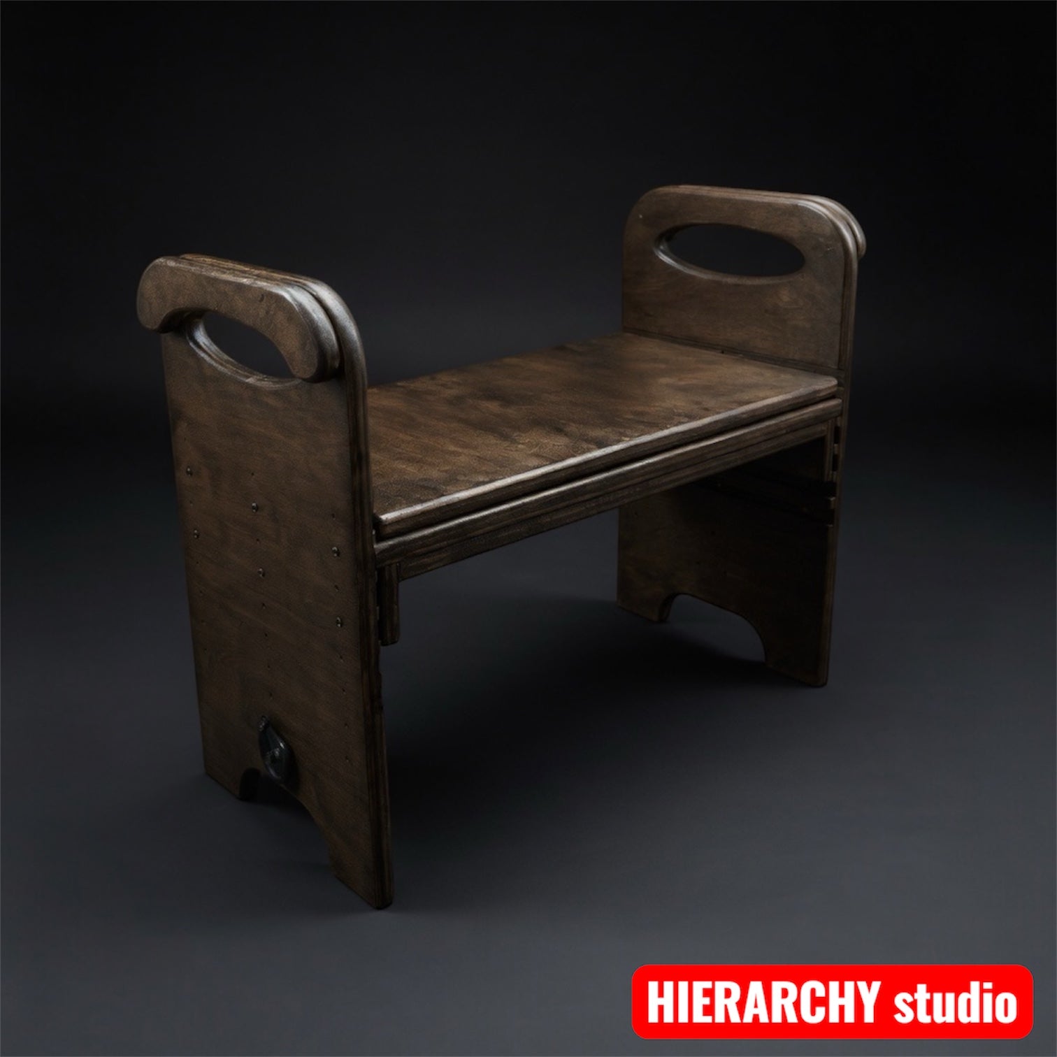 Facesitting chair front view with cutout seat, queening stool for face sitting, wooden femdom furniture, bdsm chair