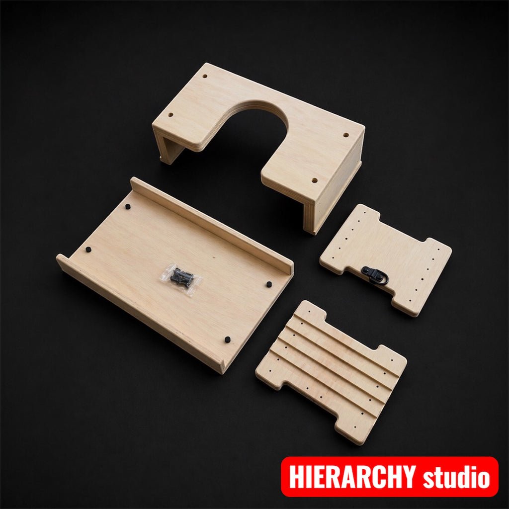 Wooden queening stool side view with height adjustment holes, facesitting bench, femdom furniture, adjustable bdsm stool